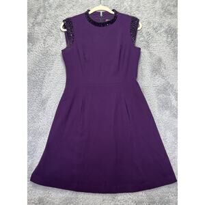 Vince Camuto Womens Dress Size 6‎ Purple Black Beads Fit & Flare Pockets Career